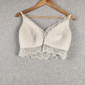 BKF Essentials Womens XL Ivory Lace Bralette Crop Top Padded Lined Adjustable...